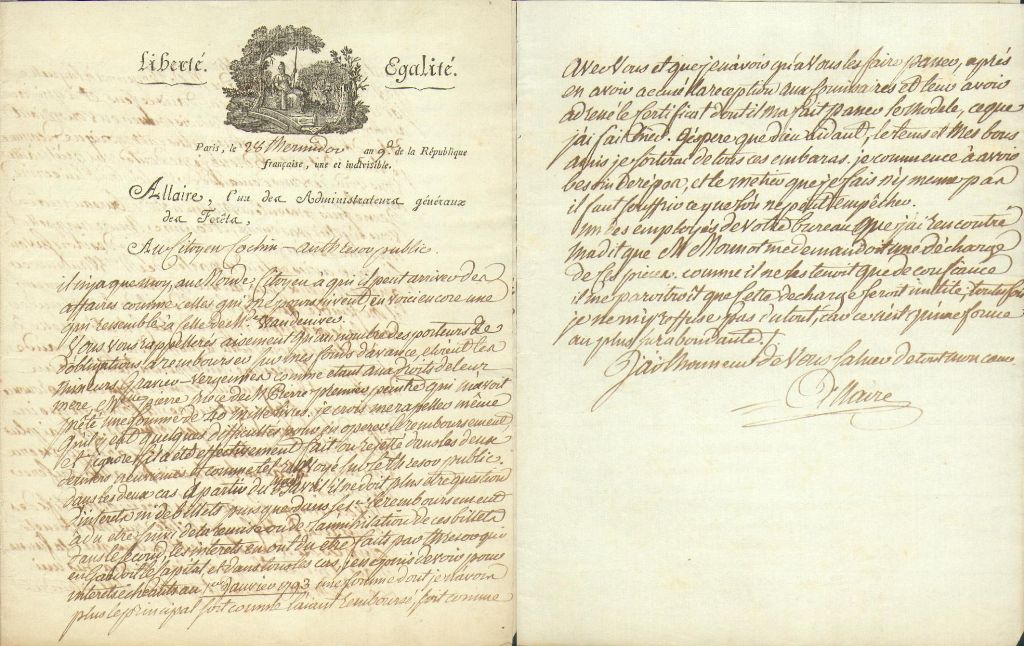 ALLAIRE, Julien Pierre (Saint-Brieux 1742 - 1816), Agronom: - Eigenhndiger Brief mit Unterschrift an den Brger Cochin.