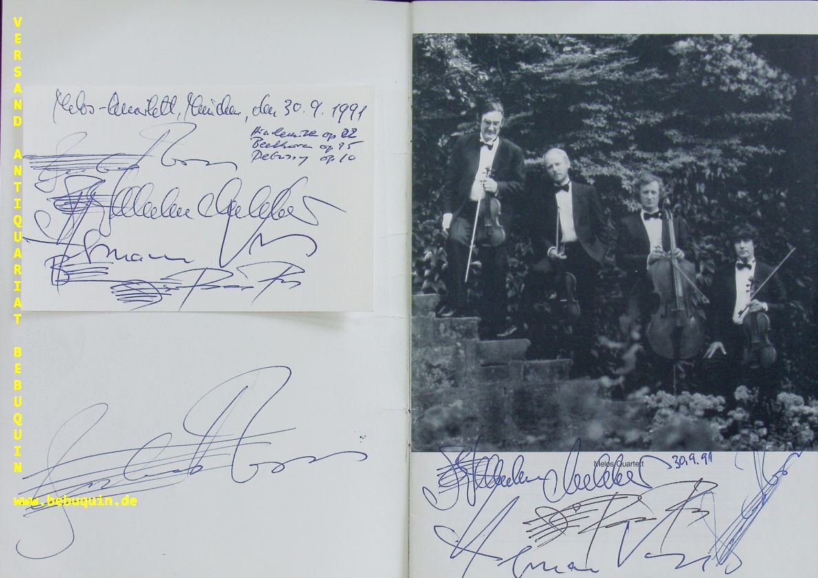 MELOS QUARTETT.-  MELCHER, Wilhelm + VOSS, Gerhard + Hermann + BUCK, Peter: - eigenhndig von allen signierte und datierte Autogrammkarte.