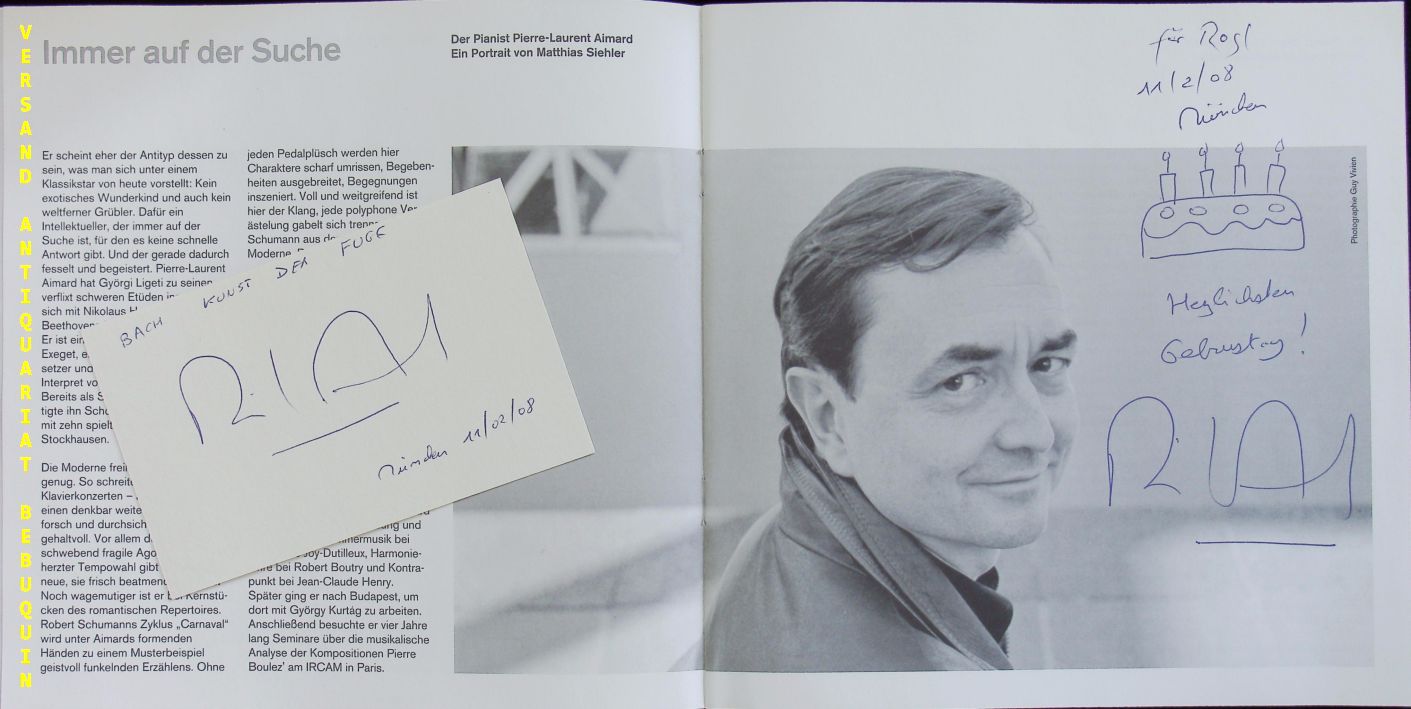 AIMARD, Pierre-Laurent (Pianist): - eigenhndig  signierte und datierte Autogrammkarten.
