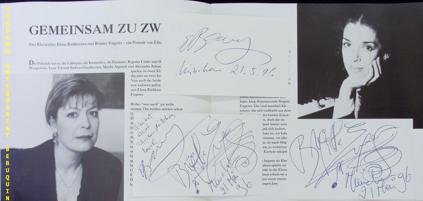 BASHKIROVA, Elena (Pianistin) + ENGERER, Brigitte (Pianistin): - 3 eigenhndig signierte und datierte Autogrammkarte. (jeweils einzeln und zusammen)