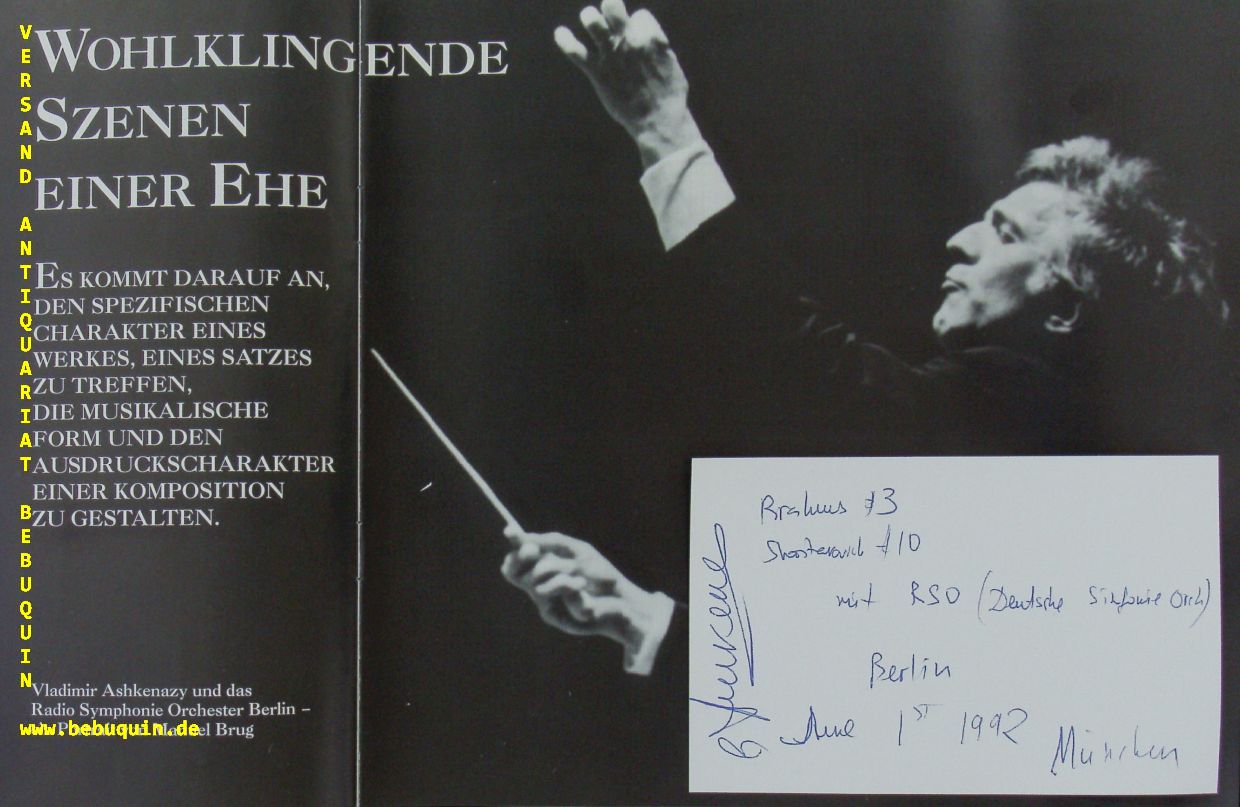 ASHKENAZY, Vladimir (Dirigent): - eigenhndig  signierte und datierte Autogrammkarte. Mit dem Radio Symphony Orchester Berlin.