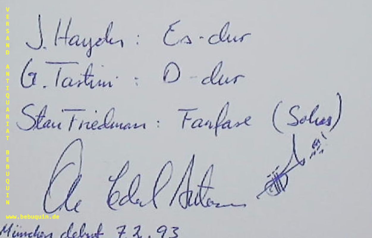 ANTONSEN, Ole Edvard (Trompeter): - eigenhndig  signierte und datierte Autogrammkarte mit einer kleinen gemalten Trompete.