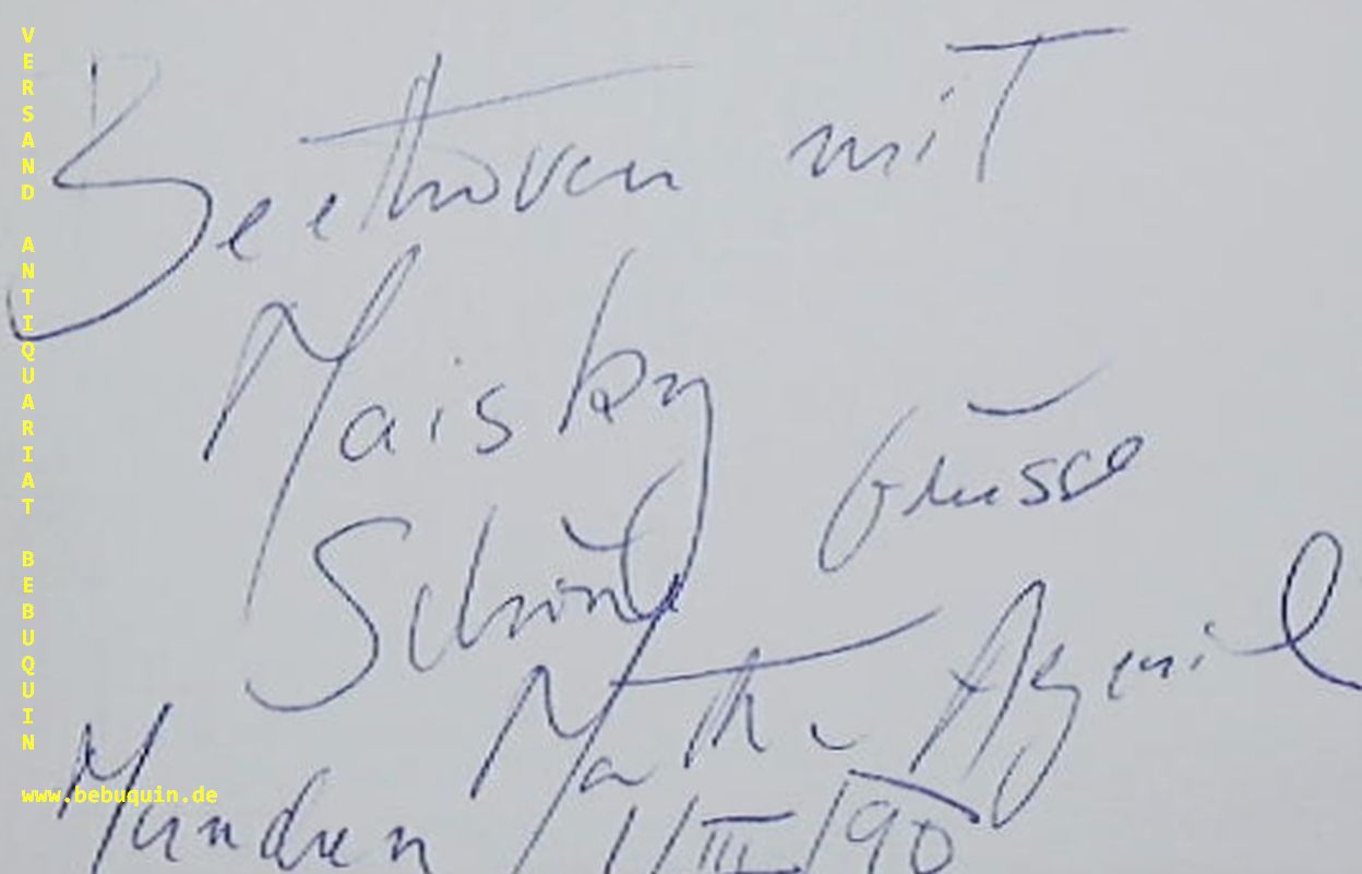 ARGERICH, Martha (Pianistin): - eigenhndig signierte und datierte Autogrammkarte. Beethoven mit Maisky. Schne Gre.