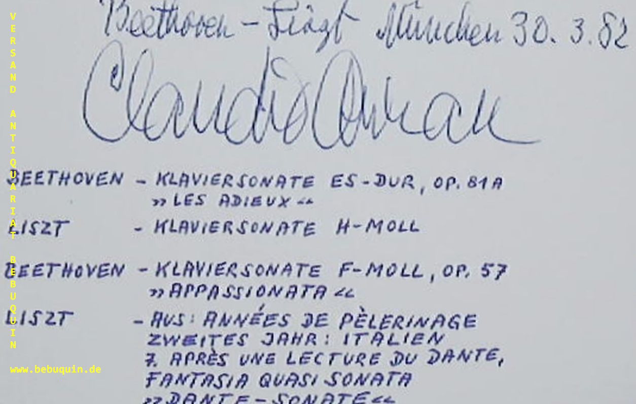 ARRAU, Claudio (Pianist): - eigenhndig signierte und datierte Autogrammkarte: Beethoven - Liszt.