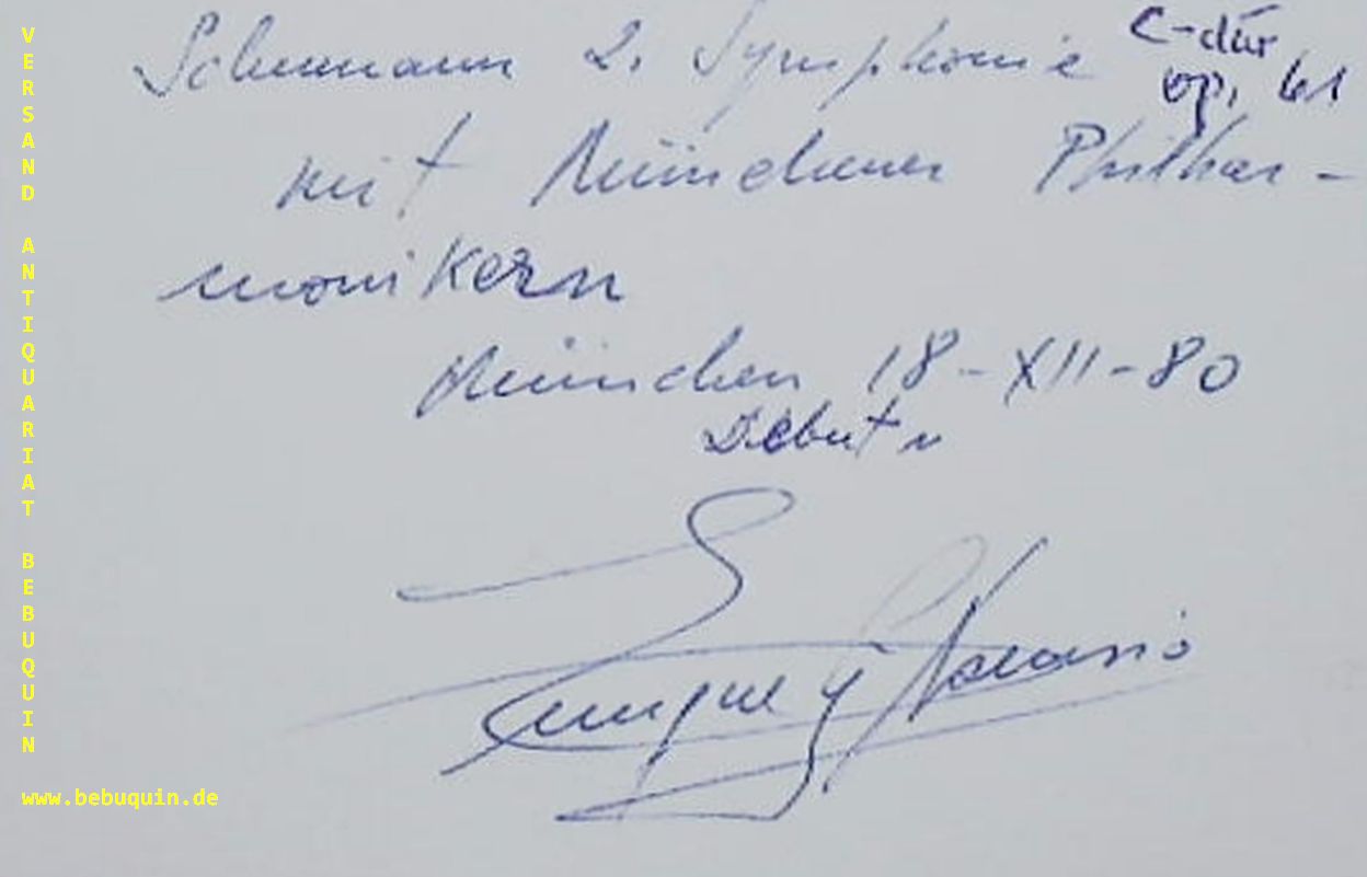 ASENSIO, Enrique Garcia (Dirigent): - eigenhndig signierte und datierte Autogrammkarte. Schumann 2. Symphonie mit Mnchener Philharmonikern. Debut.