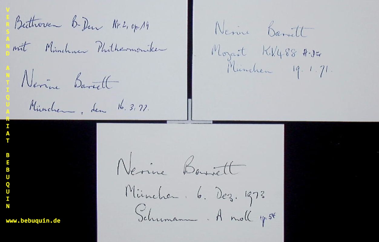 BARRETT, Nerine (Pianist): - 3 eigenhndig signierte und datierte Autogrammkarte.