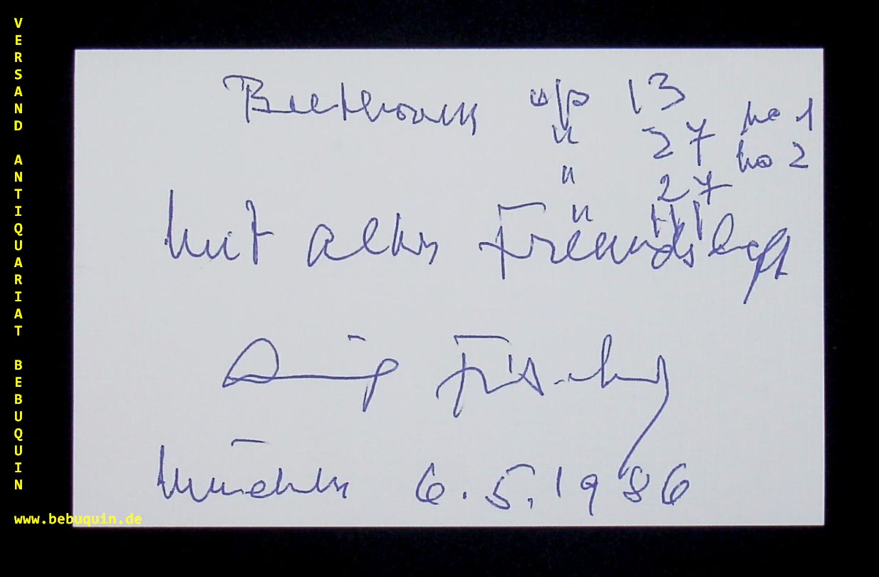 FISCHER, Annie (Pianistin): - eigenhndig  signierte und datierte Autogrammkarte: Beethoven op 13, 27  No 1 , 27  No 2  Mit alter Freundschaft.