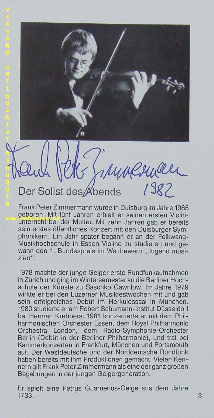 ZIMMERMANN, Frank Peter (Violinist): - eigenhndig signierter Zeitschriftenartikel.