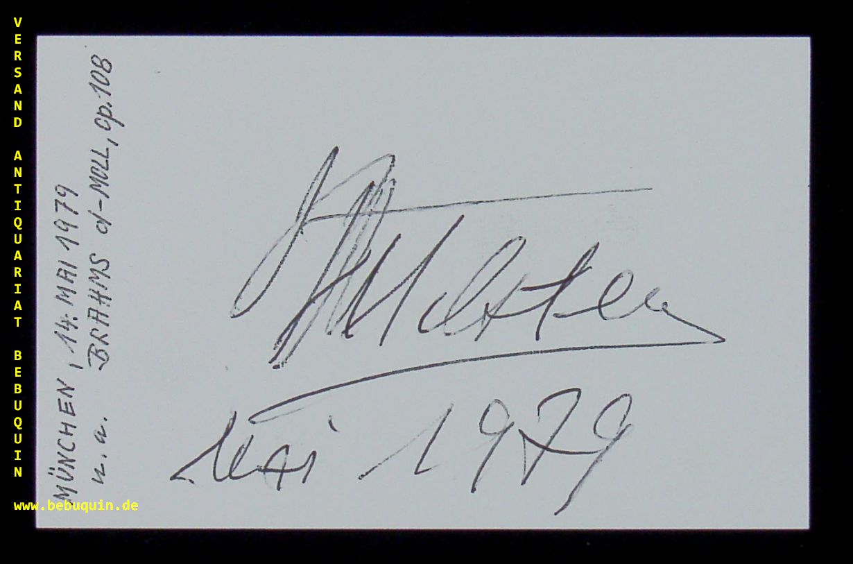 MILSTEIN, Nathan (Violinist): - eigenhndig signierte und datierte Autogrammkarte.