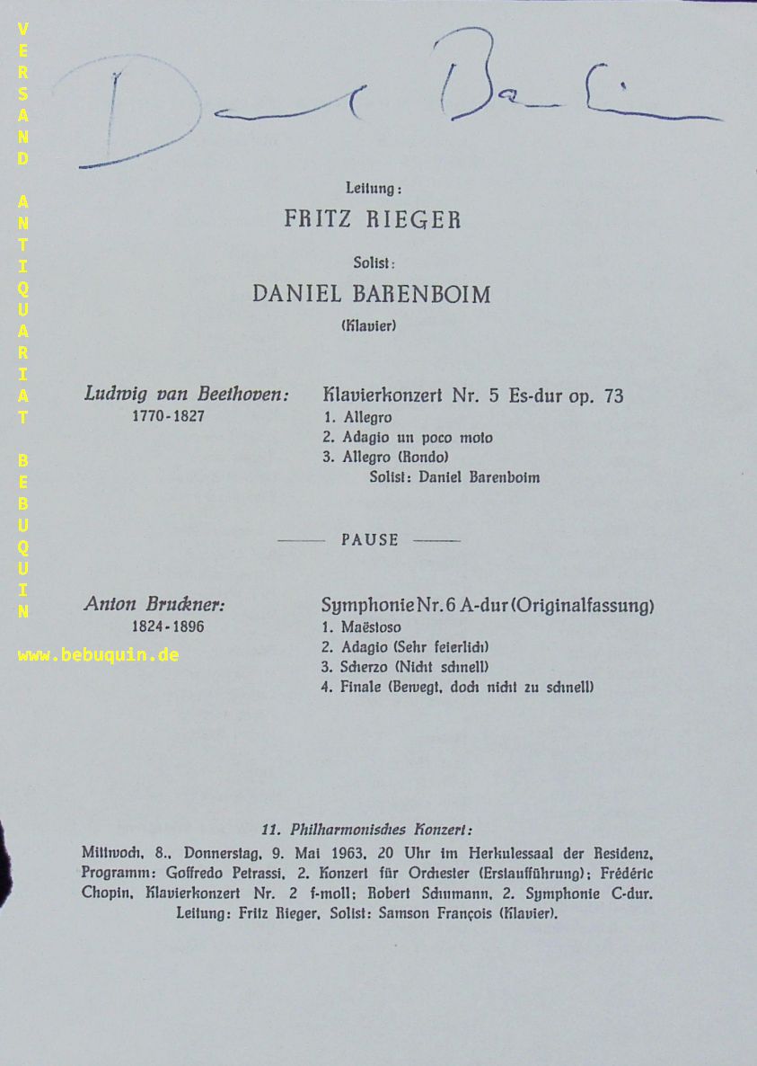 BARENBOIM, Daniel (Dirigent): - eigenhndig signierte Programmseite.