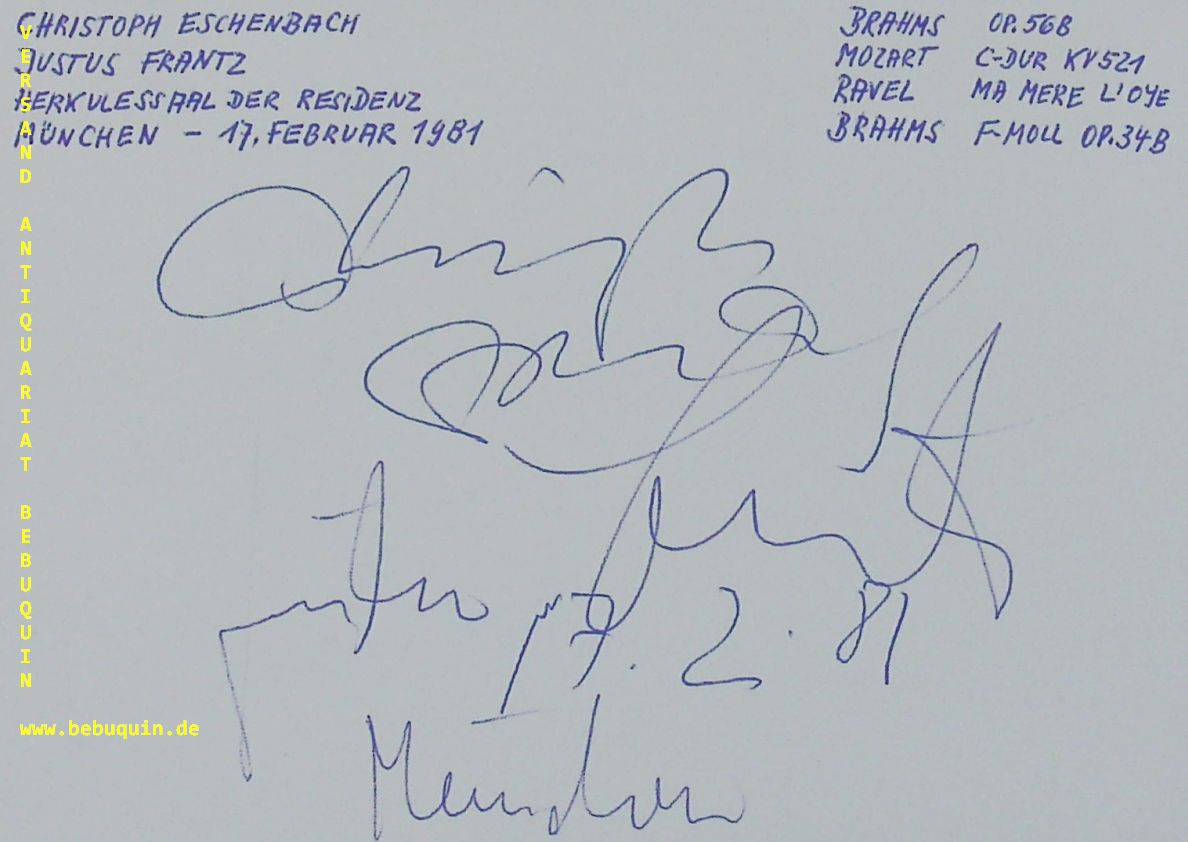 ESCHENBACH, Christoph (Pianist) + FRANTZ, Justus (Pianist): - eigenhndig von beiden signierte und datierte Autogrammkarte.