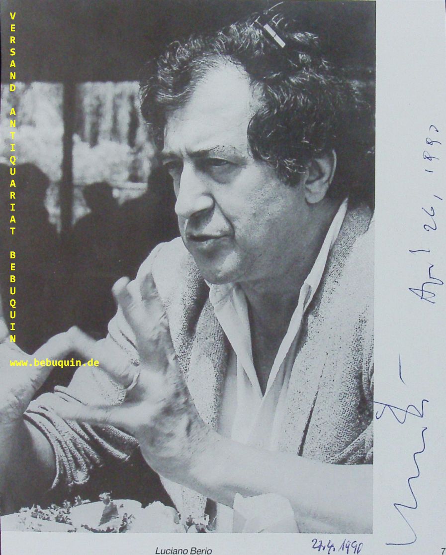 BERIO, Luciano (Komponist, Dirigent): - eigenhndig signierte und datierte Portraiseite.