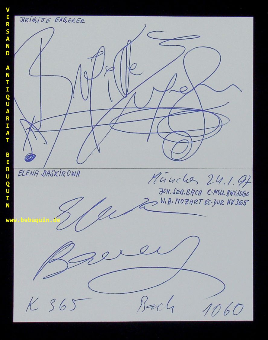 BASHKIROVA, Elena (Pianistin) + ENGERER, Brigitte (Pianistin): - 2 eigenhndig signierte und datierte Autogrammkarte.