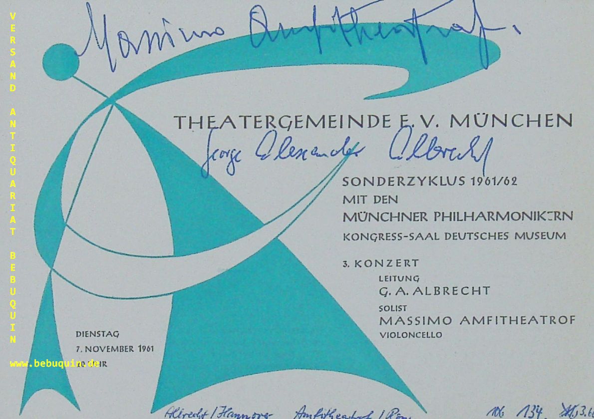 AMFITHEATROF, Massimo (Chellist) + ALBRECHT, George Alexander (Dirigent): - eigenhndig von beiden signierter Programmzettel der Theatergemeinde.