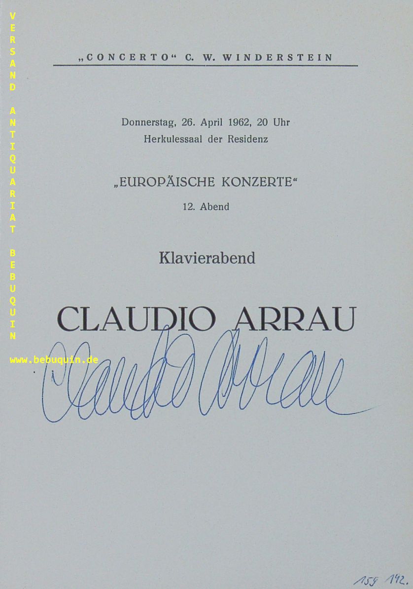 ARRAU, Claudio (Pianist): - eigenhndig signierte Programmseite.