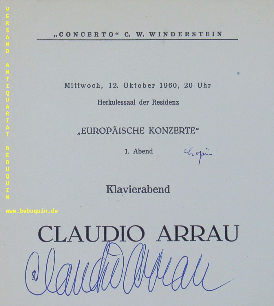 ARRAU, Claudio (Pianist): - eigenhndig signierte Programmseite.