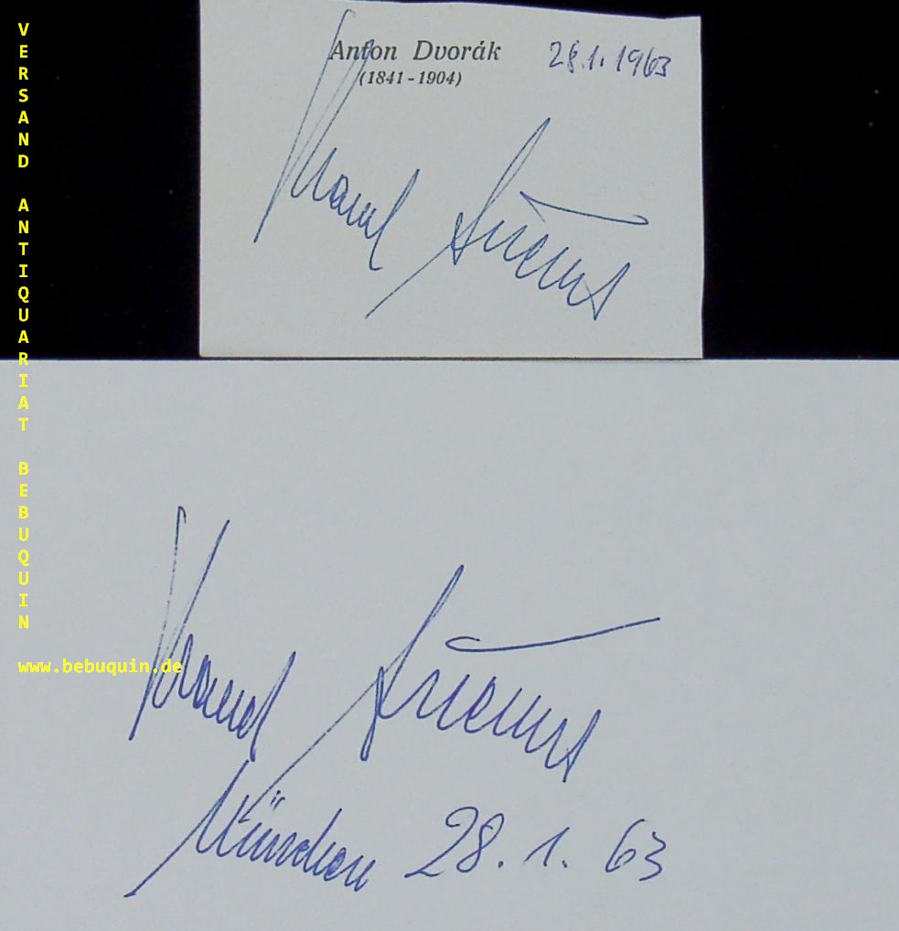 ANCERL, Karel (Dirigent): - eigenhndig  signierte und datierte Autogrammkarte. Beiliegend 1 kleines Blatt mit weiterer Signatur vom selben Tag.