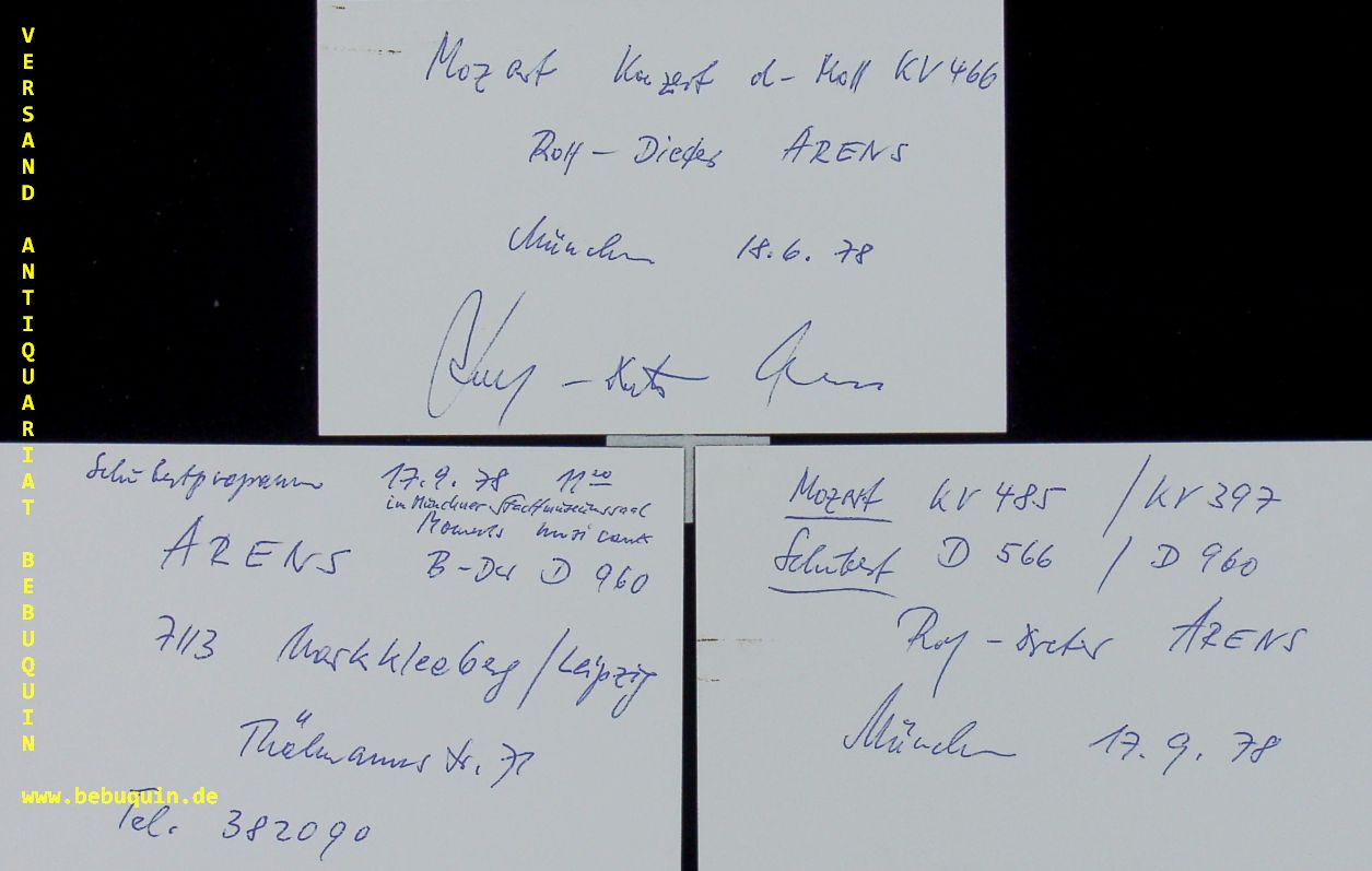 ARENS, Rolf Dieter (Pianist): - 3 eigenhndig signierte und datierte Autogrammkarte.