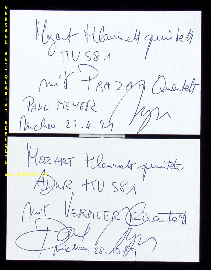 MEYER, Paul (Klarinettist): - 2 eigenhndig signierte und datierte Autogrammkarte.