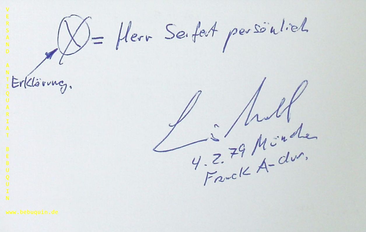 MICHAL, Luis (Violinist): - eigenhndig signierte und datierte Autogrammkarte na Herrn Seifert persnlich.