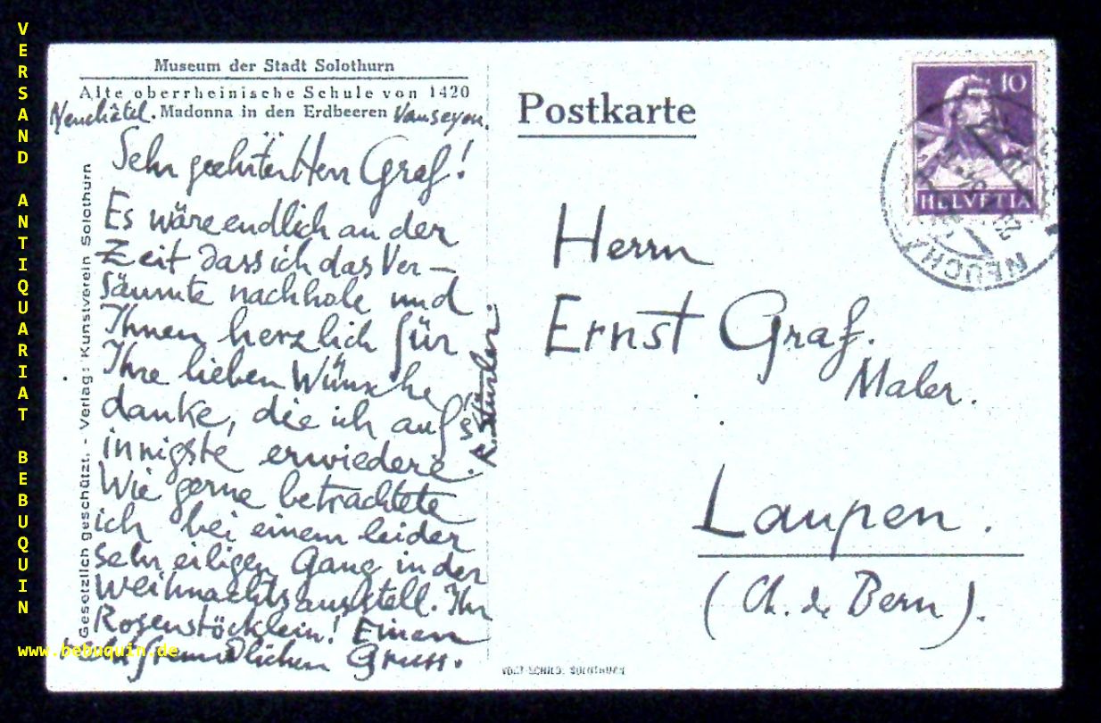 STRLER, Albrecht Ludwig Rudolf von: - 15zeilige eigenhndige signierte Ansichtskarte an den Maler Ernst Graf.