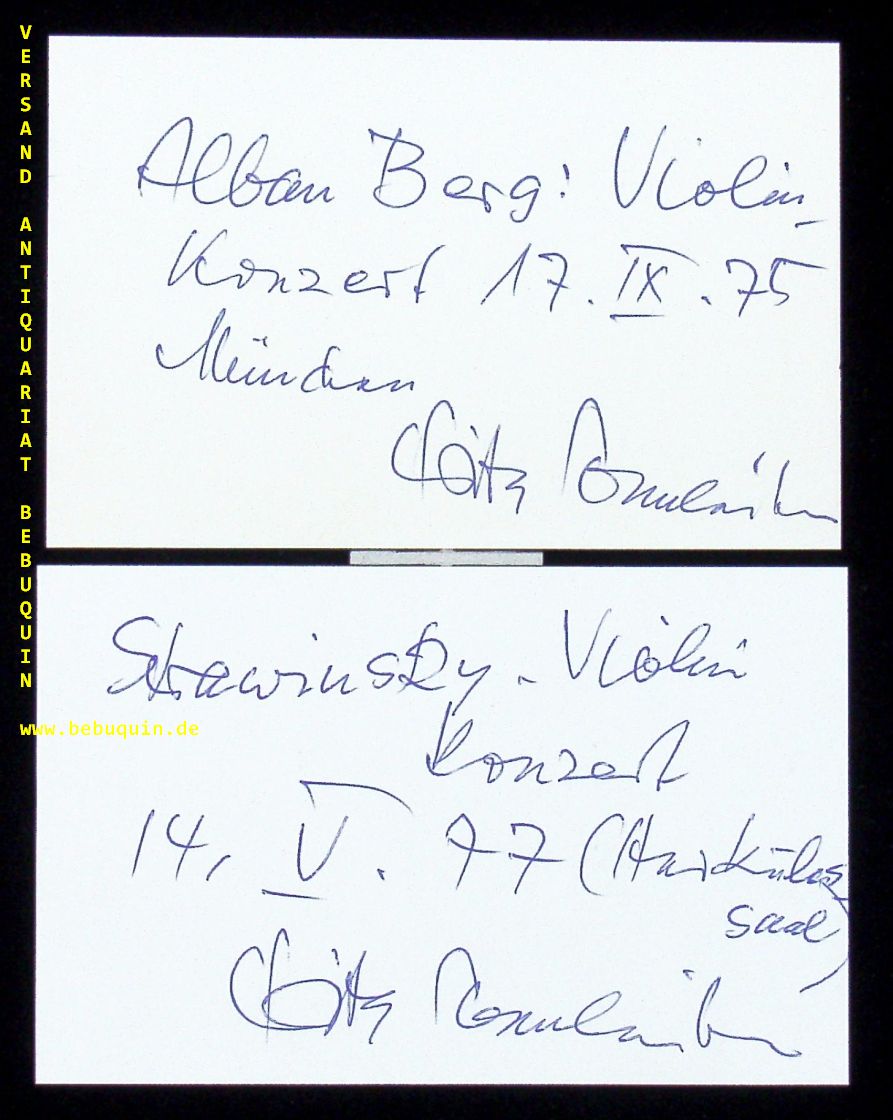 ALBAN BERG QUARTETT.-  SONNLEITNER, Fritz (Violinist, Dirigent): - 2 eigenhndig signierte und datierte Autogrammkarte.