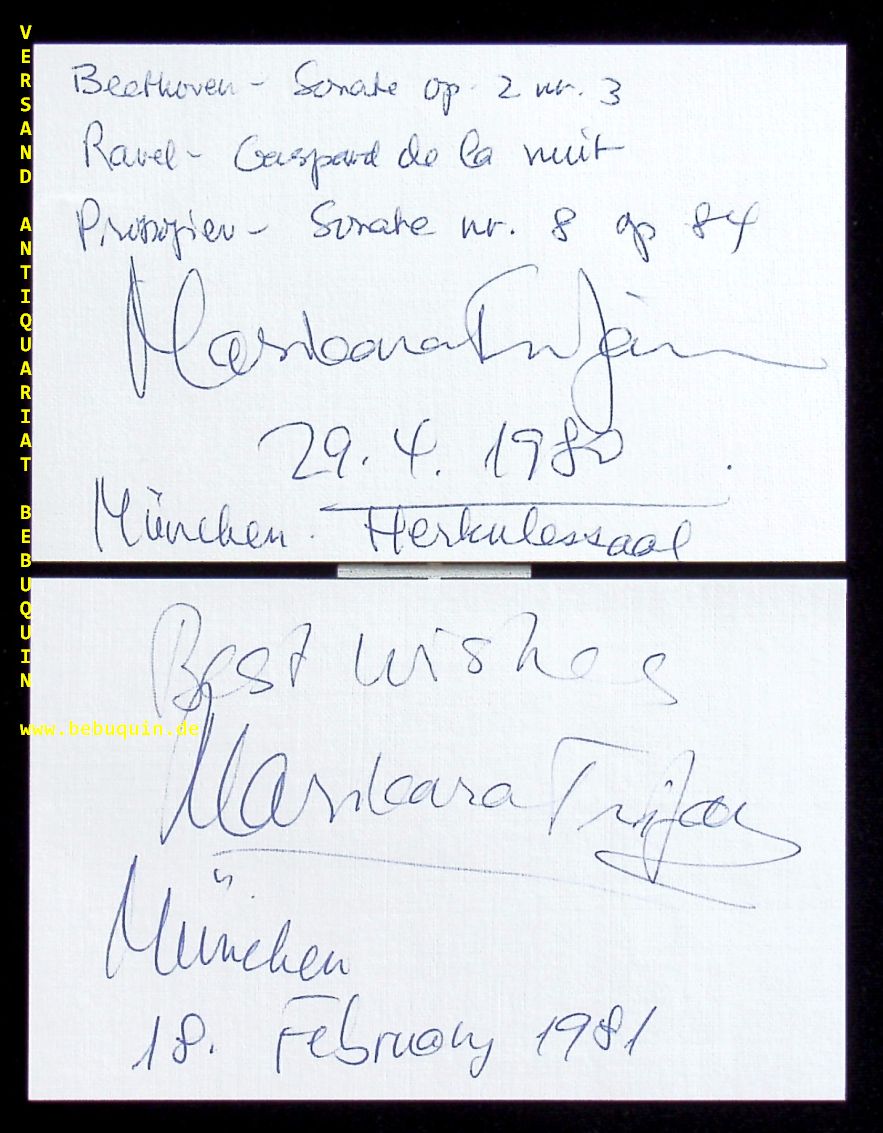 TRIFAN, Marioara (Pianistin): - 2 eigenhndig signierte und datierte Autogrammkarten.