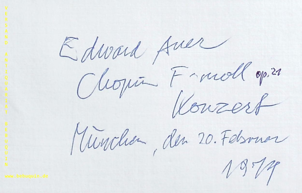 AUER, Edward (Pianist): - eigenhndig signierte und datierte Autogrammkarte.