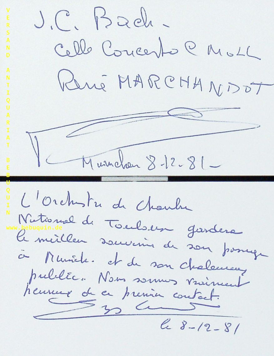ARMAND, Georges )Dirigent) + MARCHANDOT, Ren (Cellist): - 2 eigenhndig signierte Autogrammkarten.
