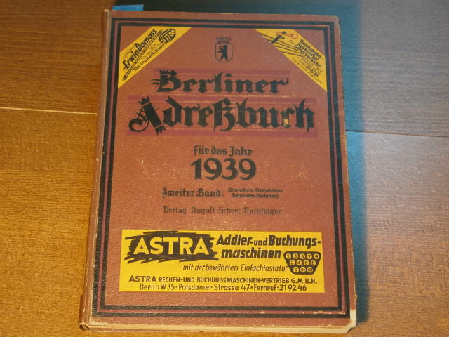 BERLIN.- - BERLINER ADRESSBUCH 1939.-  2. Band: Branchen + Behrden.