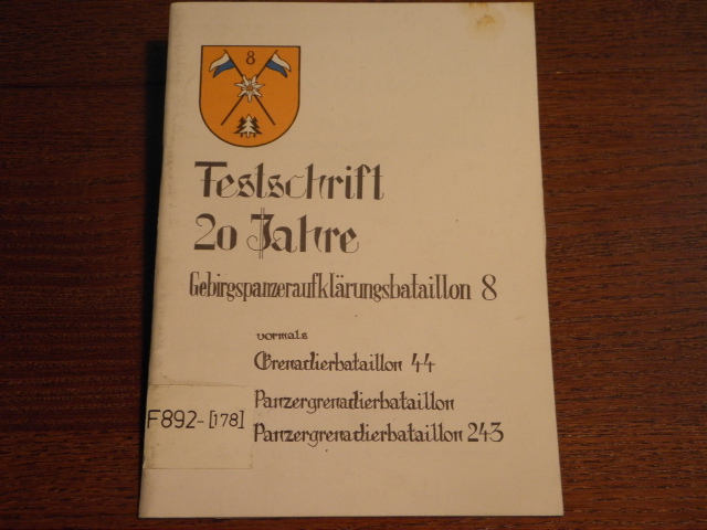 FREYUNG.-  MENZEL, Hans: - Festschrift 20 Jahre Gebirgsaufklrungsbataillon 8. 1958 - 1978.