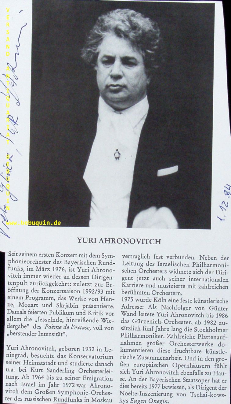 AHRONOVISCH, Yuri (Dirigent): - eigenhndig signierte und datierte Portraitseite.