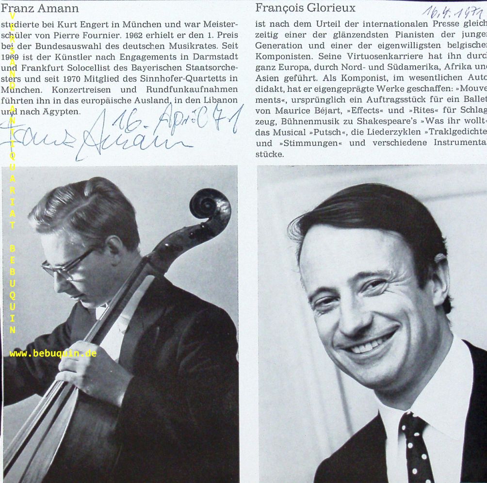 AMANN, Franz (Cellist): - eigenhndig  signierte und datierte Portraitseite.