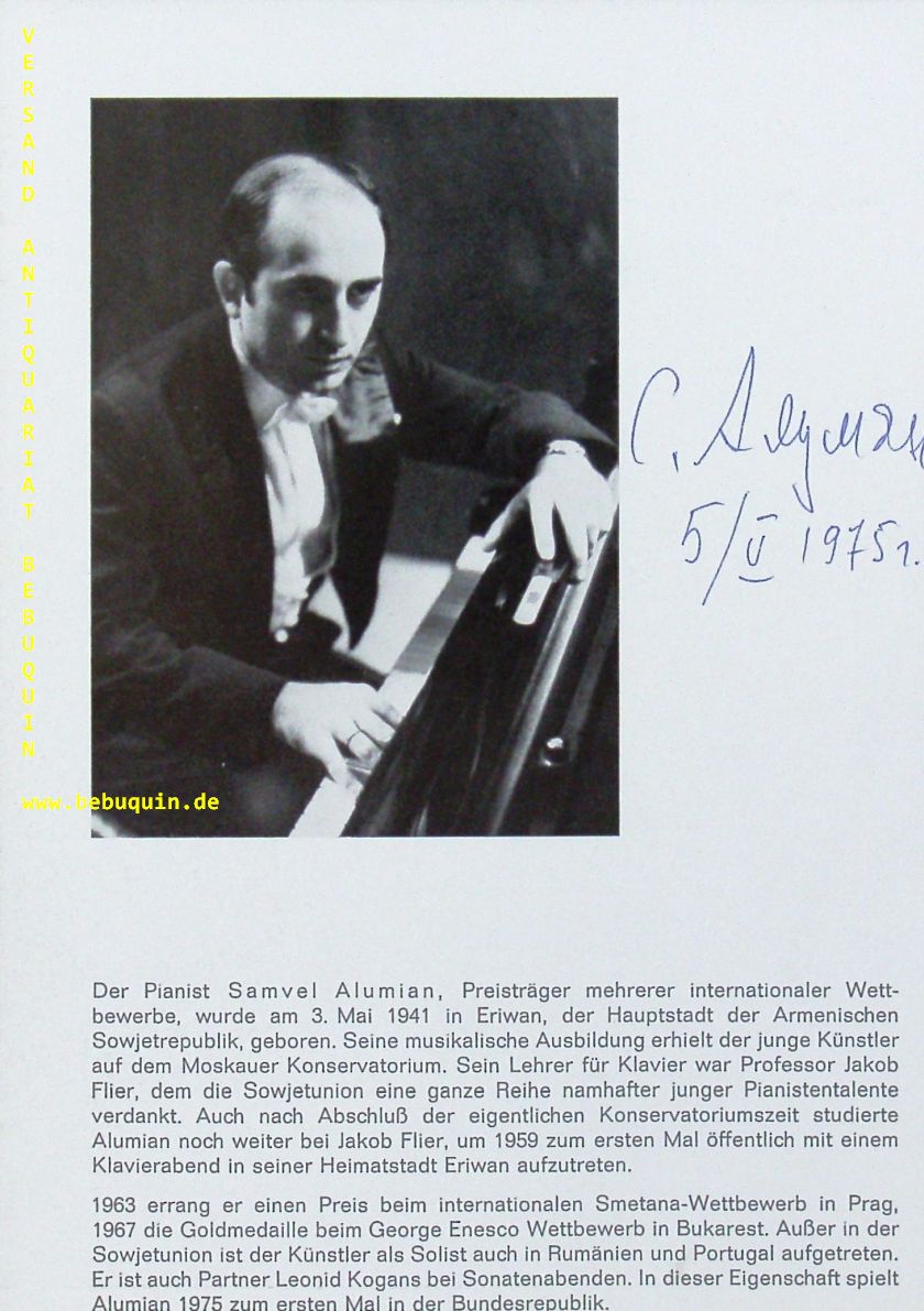 ALUMIAN, Samvel (Pianist): - eigenhndig signierte und datierte Portraitseite.