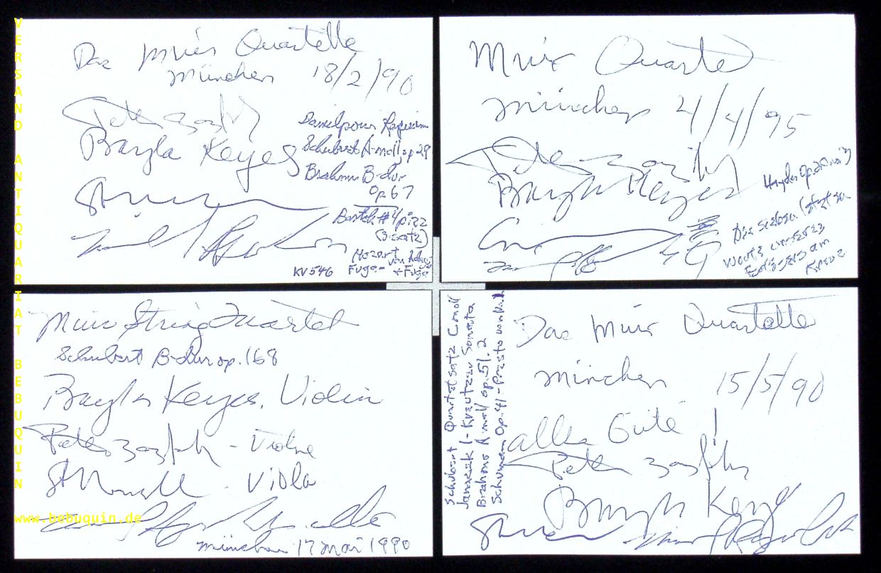 MUIR QUARTETT:  ZAZOFSKY, Peter (Violinist) + ANSELL, Steven (Bratschist) + KEYES, Bayla (Violinistin) + REYNOLDS, Michael (Cellist): - 4 eigenhndig von allen signierte Autogrammkarte.