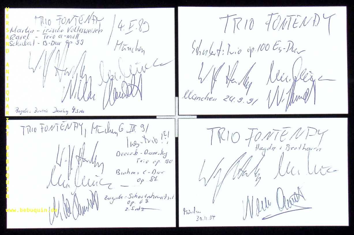 TRIO FONTENAY.-  HARDEN, Wolf + MCKE, Michael + SCHMIDT, Niklas: - 4 eigenhndig  von allen signierte und datierte Autogrammkarten.