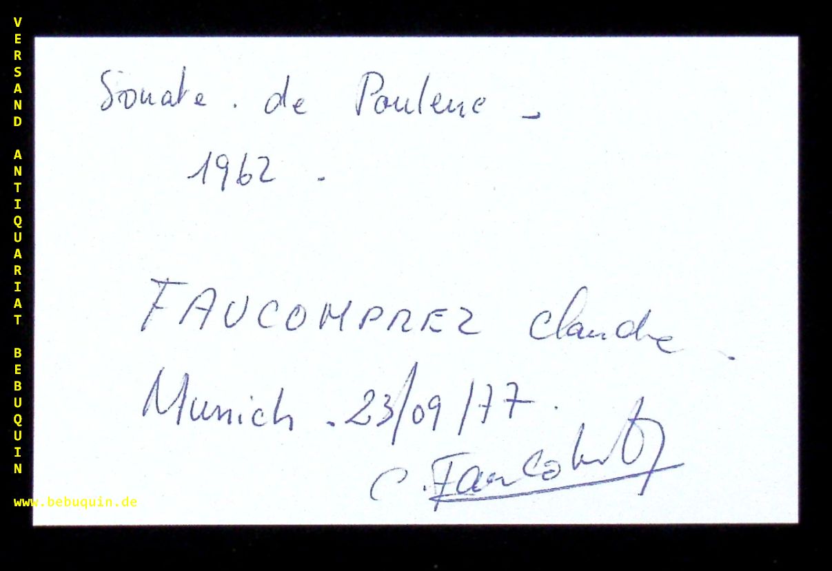 FAUCOMPREZ, Claude (Klarinettist). - eigenhndig signierte und datiere Autogrammkarte.