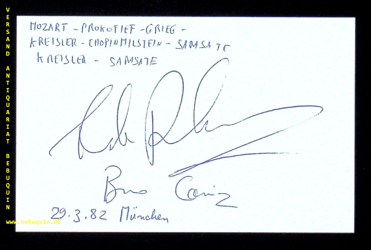CANINO, Bruno (Pianist, Komponist) + PERLMAN, Itzhak (Violinist): - eigenhndig von beiden signierte und datierte Autogrammkarte.