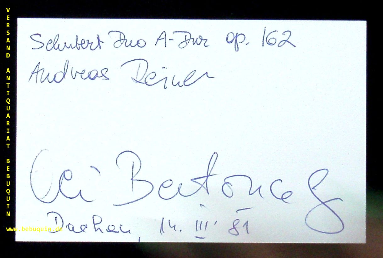 BERTONCELI, Aci (Pianist) + REINER, Andreas (Violonist): - eigenhndig von beiden signierte Autogrammkarte.