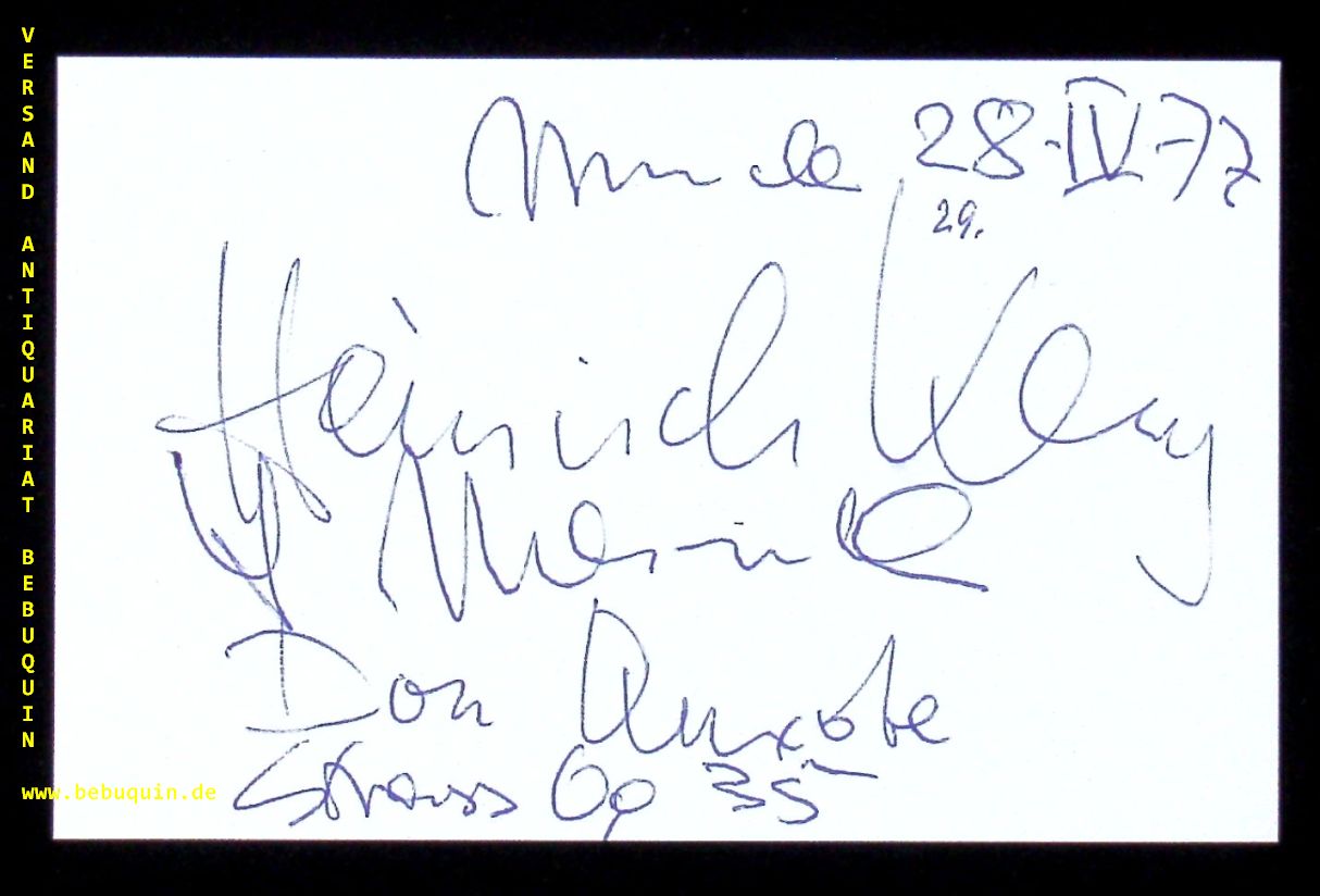 MEINECKE, Siegfried (Bratschist) + KLUG, Heinrich (Cellist): - eigenhndig von beiden signierte und datierte Autogrammkarte.