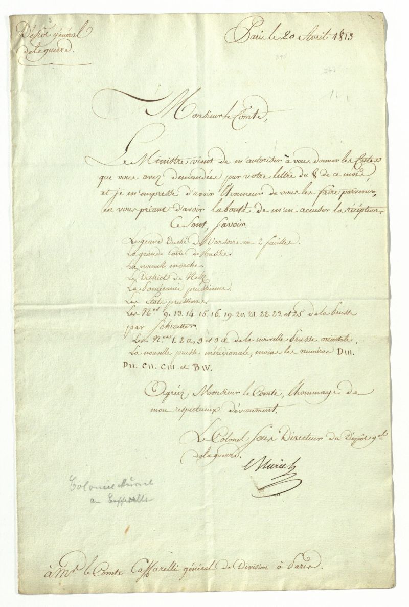 NAPOLEON.-  MURIEL, Colonel: - Signierter Brief an Graf Marie Franois Auguste CAFFARELLI.